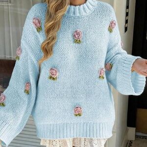 COTTAGE ROSE CHUNKY KNIT SWEATER! Balloon sleeves! Gorgeous! XL